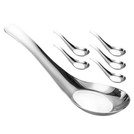 ULTECHNOVO Thai Chinese Asian Stainless Steel Rice Soup Spoon 6pcs Stainless Steel Serving Spoon For Kitchen Use