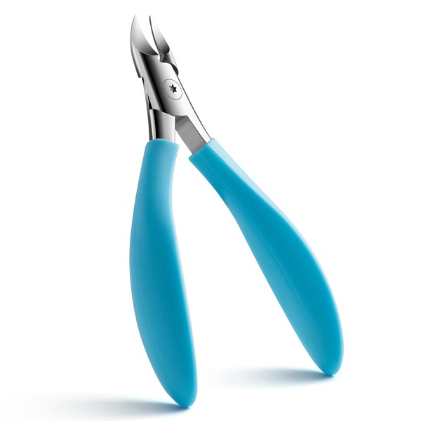 FVION Toenail Clippers for Thick Nails - Long Handle Nail Clippers for Thick Nails, Wide Jaw Ingrown Toenails Clippers, Slight Curved Blade Pointed Tip Ingrown Toenail Tool - Blue