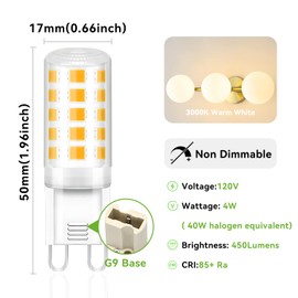 TJOY 24 Pack G9 LED Bulb 4W, 40 Watt Equivalent Halogen, 3000K Warm White Chandelier Light Bulbs, T4 G9 Bi-pin Base for Crystal Chandelier Home Lighting, 360 Degree Angle, 120V,Non-dimmable