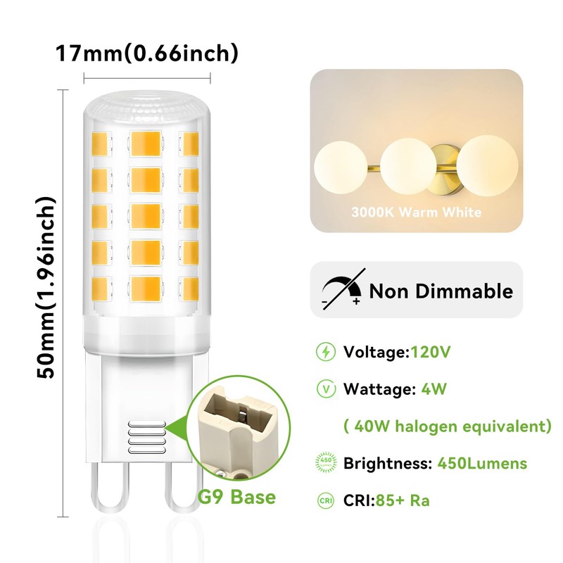TJOY 24 Pack G9 LED Bulb 4W, 40 Watt Equivalent