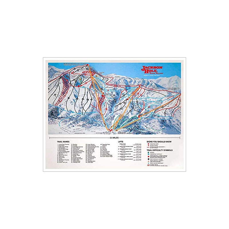 Jackson Hole WY, Ski Area Map Poster, Size 22 x
