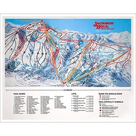 Jackson Hole WY, Ski Area Map Poster, Size 22 x 28 inches