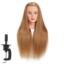 26"-28" Mannequin Head Hair Styling Training Head Manikin Cosmetology Doll Head Synthetic Fiber Hair Hairdressing training model with free clamp (Blonde)