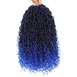 Goddess Locs Crochet Hair For Black Women 14 Inch 7 Packs Faux Locs Crochet Hair Boho Locs Crochet Hair Pre Looped Crochet Locs River Locs With Curly Ends (1B/Blue#)
