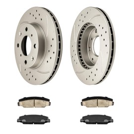 Drilled and Slotted Front Kit Brake Rotors Ceramic Brake Pads for Honda 1990-1992 1996-2000 Civic 1.6L, 1990-1995 Civic 1.5L, 1994-1997 Civic del Sol 1.6L, 1993 Civic del Sol, (9.42”, 239.5mm)