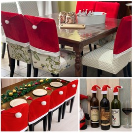 4 x Christmas Set Stretch Chair Covers for Dining Room Chairs | Chair Cover - Christmas Decoration Removable Christmas Chair Cover Chair Cover for Hotel, Banquet, Kitchen, Restaurant, Home, Wedding