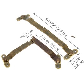 6 PCs Antique Brass Lid Folding Support Hinges - Lid Stay Hinges for Wooden Boxes Jewelry Cases Chest Cupboard Lid Lift Up Stay (Folded Length 3-17/64"/8.3cm Width 7/16"/1.1cm)