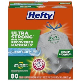 Hefty Bolsas de basura de cocina altas ultra fuertes, color blanco, aroma a explosión limpia, 13 galones, 80 unidades