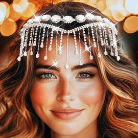 Latious Bride Wedding Headbands Silver Tassel Bridal Hairbands Prom Hair Accessories for Women (Silver, One Size)