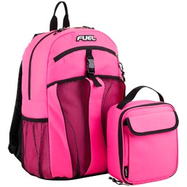 FUEL Teens Student Water Resistant Backpack Set Lunch Bookbag Bag Soft Reusable Insulated Cooler Lunch Box Thermal Travel Office Lunch Bag, Pink Sizzle