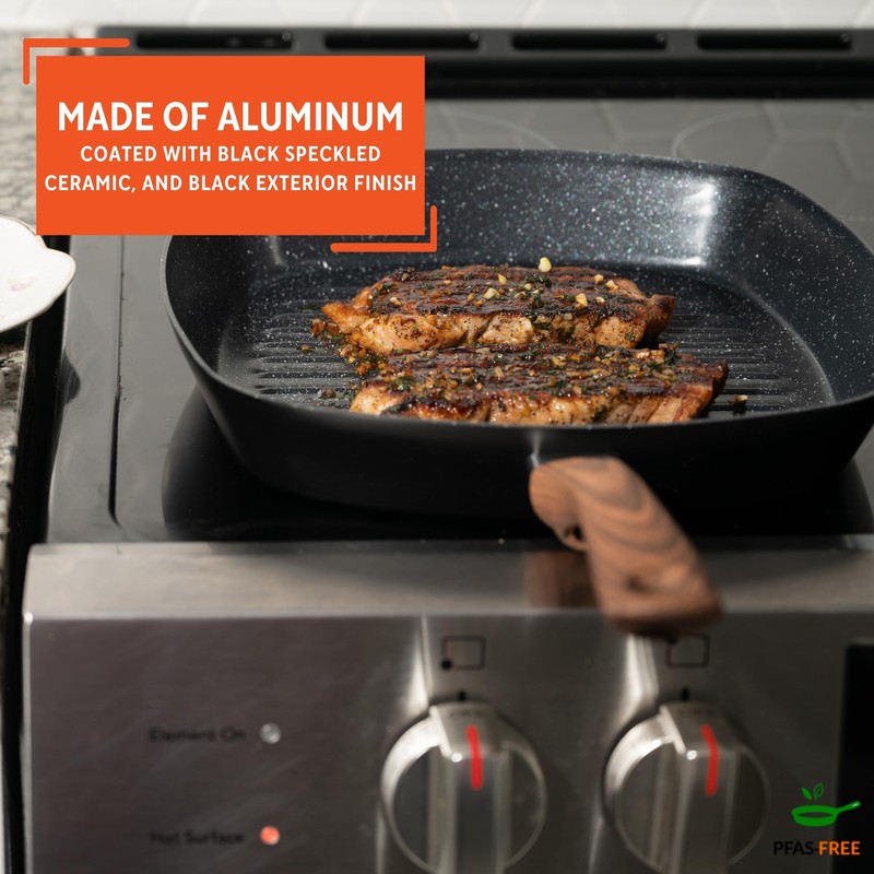 IMUSA 11-Inch PFAS Free Ceramic NonStick Grill Pan, Aluminum Griddle