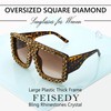 FEISEDY Oversized Square Sunglasses for Women with Sparkling Rhinestone Thick