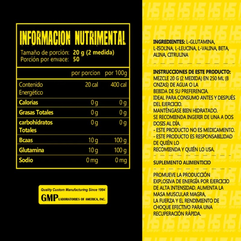 Suplemento Bcaas + Glutamina Hiper Sport 1kg Varios Sabores