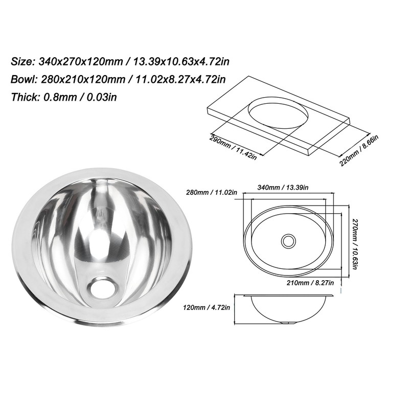 Stainless Steel Round Sink, Mirror Polished Drop In Bar Sink,