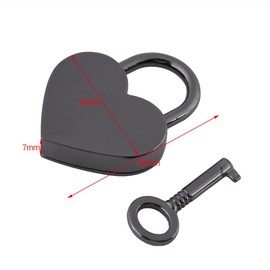 Small Heart Shape Padlock Vintage Antique Style Black Lock with Key for Luggage Bag Diary Book Jewelry Box