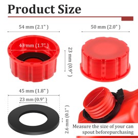 Piriuuo 5 Gallon Gas Can Caps, Red, 4 Pcs, Gasoline, Plastic, Coarse Thread, Leak-proof, Easy to Install, Universal Size, Camping, Road Trips