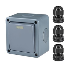 SuperInk Waterproof Outdoor 1-Gang 2-Way Light Switched,1Pack Single Weatherproof Light Switch IP66 Rated,with 3Pack M20x1.5 Black Compression Cable Connector,Cable Glands Joints