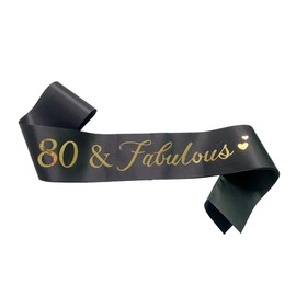 Conggluuo 80th Birthday Sash, 80 Fabulous Birthday Sash for Women Black Sash with Gold Foil Letter 80th Birthday sash for men Party Decorations Favors Black Gold
