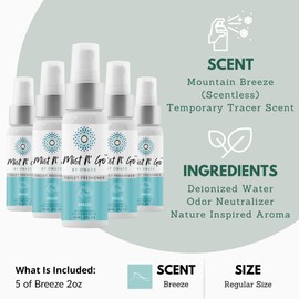 Mist N’ Go by Omaze Travel Bathroom Spray for Toilet Spray Odor Eliminator - Travel Toilet Spray for Bathroom Air Freshener Spray for Bathroom Deodorizer - Breeze Regular Size (2oz x5)