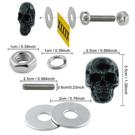 Bashineng Skull License Plate Bolts Fasteners License Plate Screw Decoration Cute Unique Cool Funny Stainless Steels Screw Kit Universal Fit Most Cars Truck Motorcycle 4 Pcs (Black)