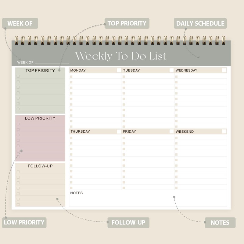 Weekly To Do List Notepad, Undated Planner with 52 Sheets