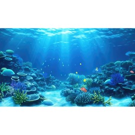 CaterRina Underwater Aquarium Background Coral Reef Tropical Fish Terrarium Background Deep Blue Ocean Sea Sunbeams Aquatic Plants Fish Tank Backdrop Poster Wallpaper Decorations Vinyl 36x20in