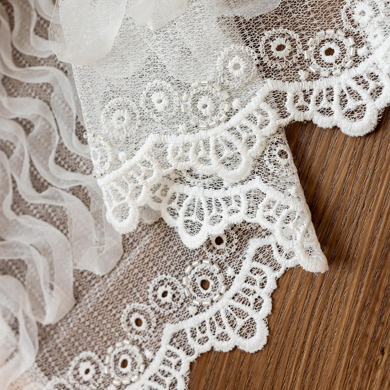White Ruffle Lace Valance for Windows 20 Inch Length 1