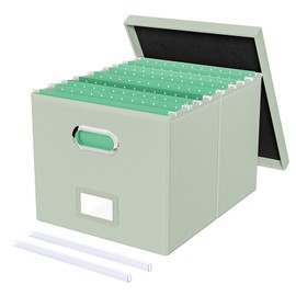 Oterri File Organizer Box,Filing Box with Lid,File Box for Letter/Legal File Folder Storage, Portable Hanging File Box for Office/Decor/Home,1 Pack, Grey-green(Leather),Box only