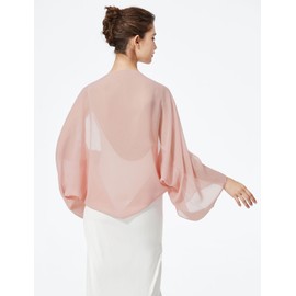 BEAUTELICATE Chiffon Scarf Stole Women's Festive Elegant Shoulder Scarf Bolero Shrug with Sleeves for Evening Dresses Wedding Dresses Summer Wedding, Blush Pink