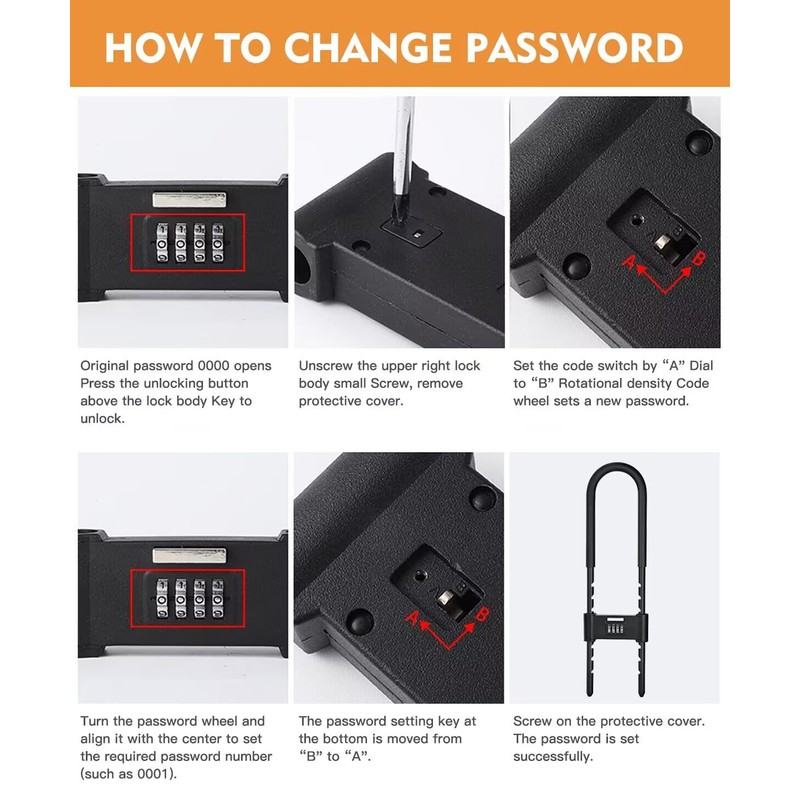 Long Shackle Padlock -U-Lock-Bike Combo U-Lock - Four-Position Combination Padlock