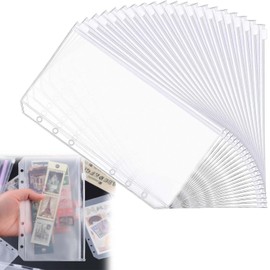 20Pcs Cash Envelopes, Cash Envelopes 6 Holes PVC Zipper Folders, Budget Binder Pockets, Plastic Notebooks Binder Zipper Folders, Zipper Folders Size Notebook Binder, for Cash, Money, Cards, Photos