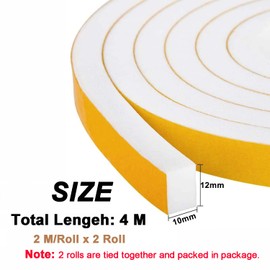 Dichtungsband Selbstklebend für Türen Fenster, 12mm(B) x 10mm(D)/4m Schaumstoff klebeband Gummidichtung Gegen Kalte Zugluft/Anti-Kollision/Schalldichter/Wasserdichter/Staubdicht Weiß