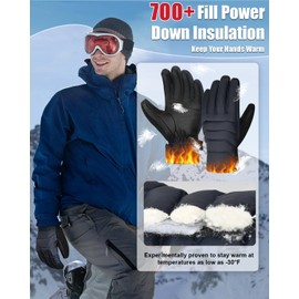 Pixel Panda Winter Light Down Gloves for Men Women, Warm Winter Touchscreen Gloves, Anti-Slip PU Palm with Velcro Fastener Snow Gloves for Cold Weather, Commuting, Running, Walking(Navy, XS)