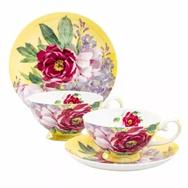 Grace's Teaware Bone China Peony Bloom Butter Tea/coffee Cup and Saucer Set Of 4