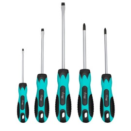 Magnetic Screwdriver Set,5 Pieces Slotted and Phillips Screwdriver with Ergonomic Comfortable Non-skid Handle,Permanent Magnetic Tips,Rust Resistant Heavy Duty Toolkit (Viridian Green)