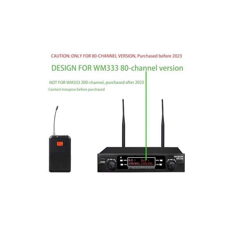 innopow 80-Channel BodyPack Transmitter with Lapel & Headset Mic Pre-2023