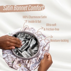 CAPLORD Adjustable Satin Bonnet for Sleeping - Double-Layer Silk Bonnet for Curly Hair, Braids & Locs. Large Satin Sleep Hair P for Women & Men - Silver Braids