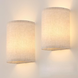 Shenmoyl Adhesive Battery Operated Wall Sconce Set of 2, 5000 mAh Battery Rechargeable Bulb with 12 RGB Colors, Stick on Wall Sconce No Drill Wall Lights, Linen