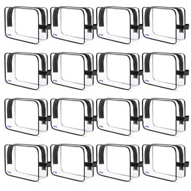 VYRL 16 Pack Clear Makeup Bag - Quart Size 3-1-1 TSA Approved Toiletry Bag with Zipper - Water-Resistant Durable PVC Clear Toiletry pouches for Carry-on Airport Travel Accessories - Black