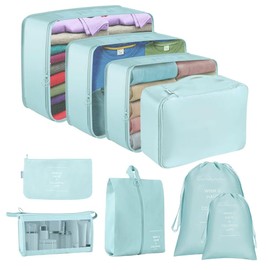 Packing Cubes for Suitcase,Lychico 9pcs Travel Luggage Packing Organizers Waterproof Travel Essentials Bag Clothes Shoes Storage Bags, Blue