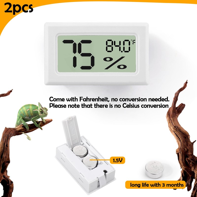 Bearded Dragon Accessories, 2 PCS Rectangle Reptile Thermometer and Humidity