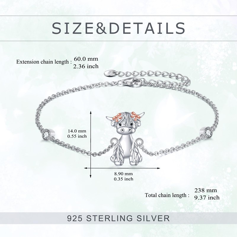 VONALA Highland Cow Bracelet 925 Sterling Silver Animal Motif Bracelets