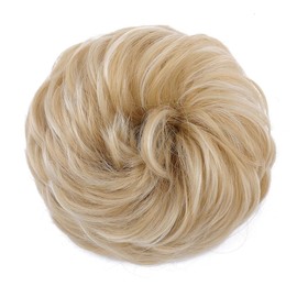 S-noilite 2Pcs Messy Bun Hair Piece Wavy Messy Hair Bun Extensions Scrunchies Thick Updo Synthetic Hair Scrunchy Easy Chignon Ponytail Hairpiece for Women Girls Golden Blonde mix Bleach Blonde