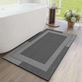 YDKGL Non Slip Bathroom Runner Mat Rugs, Quick Dry Super Absorbent Rubber Backing Large Long Bath Rug, Diatomaceous Earth Ultra Thin Bath Mat Fit Under Door Bath Floor Shower Sink, Dark Grey 24"x48"