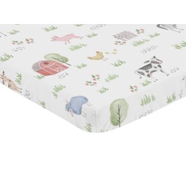 Sweet Jojo Designs Farm Animals Boy or Girl Fitted Mini Crib Sheet Baby Nursery for Portable Crib or Pack and Play - Watercolor Farmhouse Horse Cow Sheep Pig