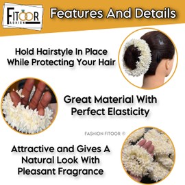 Fashion Fitoor 2 Pcs Hair Mogra Scented Rubber Band Gajra Hair Accessories for Women Girls (35 GM) (White)