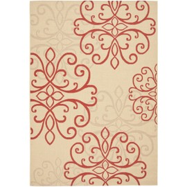 SAFAVIEH Courtyard Collection 6'7" x 9'6" Cream / Red CY6857 Indoor/ Outdoor Waterproof Easy Cleaning Patio Backyard Mudroom Area Rug