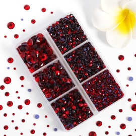 Hotfix Rhinestones 3960pcs, Red Rhinestone for Clothes, Hot Fix Crystals Rhinestones with Tweezers and Wax Pencil Kit,Mixed 5 Sizes, SS6-SS30, Siam