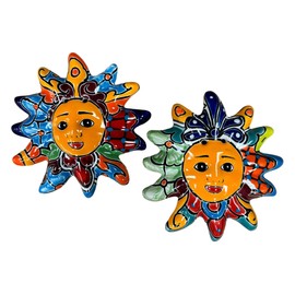 Talavera Sun Face Cute Mexican Pottery Home Decor Indoor Outdoor Hand Painted Folk Art Multicolor Handmade 7.25" (Multi 16)