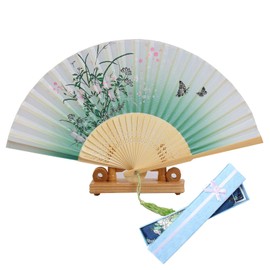 Jinchuan Redis Hand Fan with Bag & Box, Silk Fan, Silk Fan, Cherry Blossom, Flower, Butterfly, Japanese Pattern, Foldable, Japanese Style Accessory, For Women, Men, Women, Japanese Style Fan, Dance,